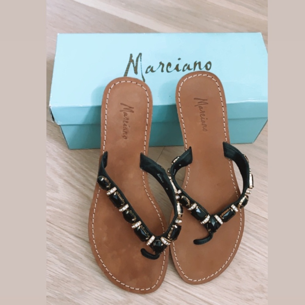Marciano jewelled flip flop leather sandals